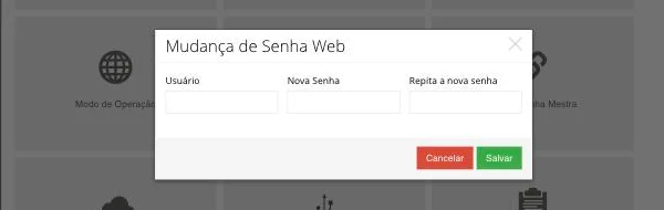 Página do Control iD, janela Mudança de Senha Web