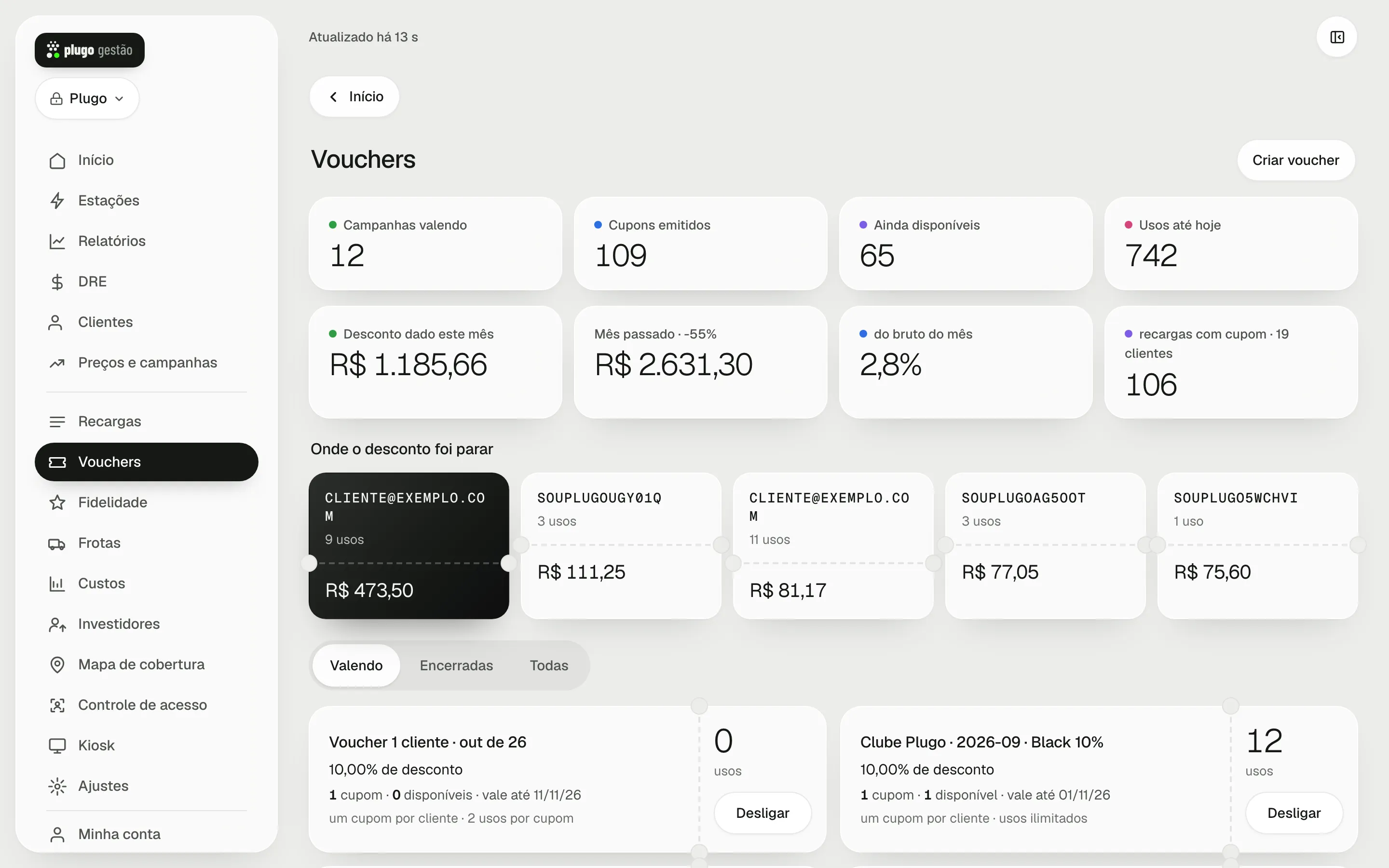 Tela Vouchers no computador