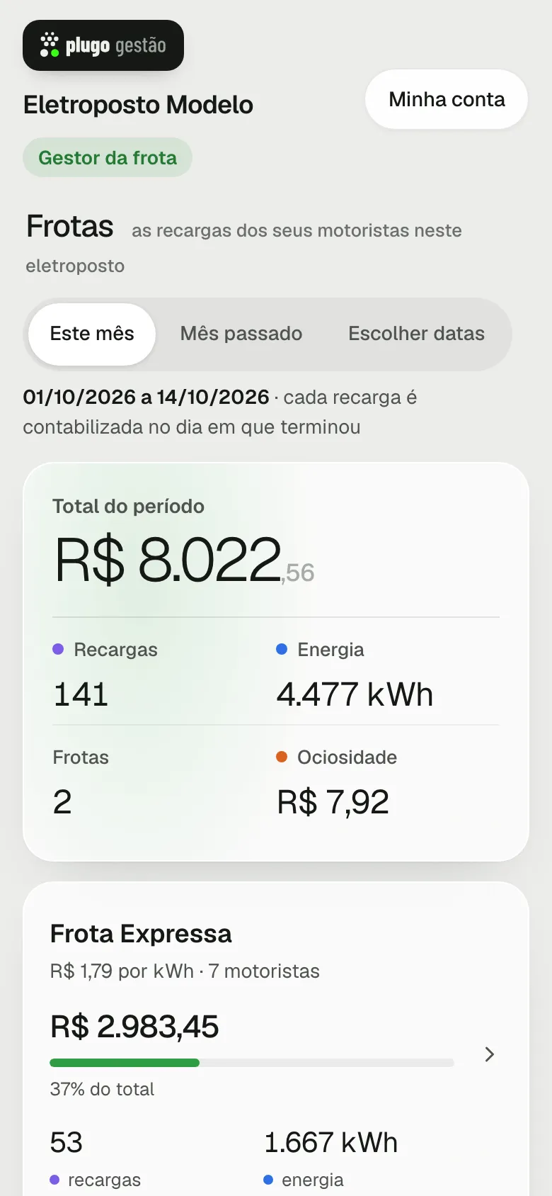 Tela do gestor da frota no celular